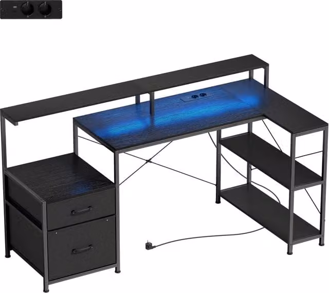 Scrivania da Gaming Giordanoshop Moderna in Legno e Metallo Nero L: 165 cm, P: 80 cm, H: 91,5 cm