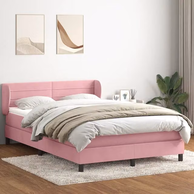 Giroletto a Molle con Materasso Rosa 160x210 cm in Velluto 3317618