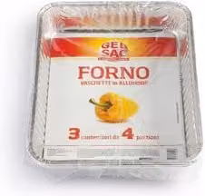 Set di 3 vaschette monouso Gelsac R11 da 4 porzioni in metallo color argento con apertura a libro