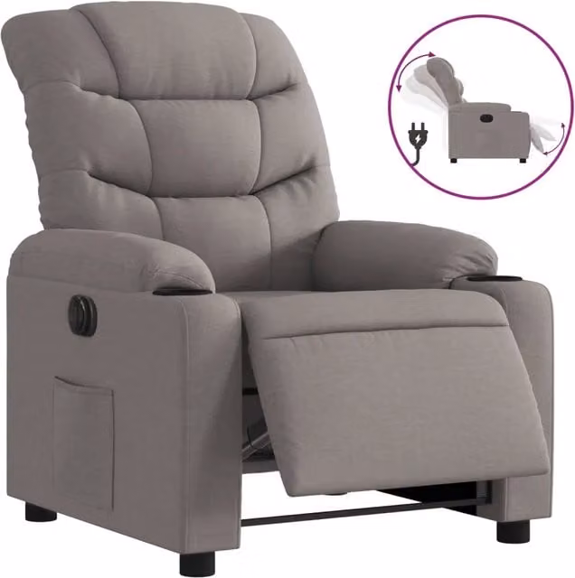 Poltrona | Sedia Relax Elettrica Reclinabile Tortora in Tessuto
