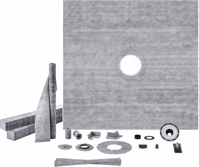 Set di soglie per doccia 1828x1828 mm - flangia centrale in PVC 50,8 mm - griglia in acciaio inox 101,6 mm - soglia e membrana doccia impermeabile - guarnizione doccia per bagno - piatto doccia 32 mm