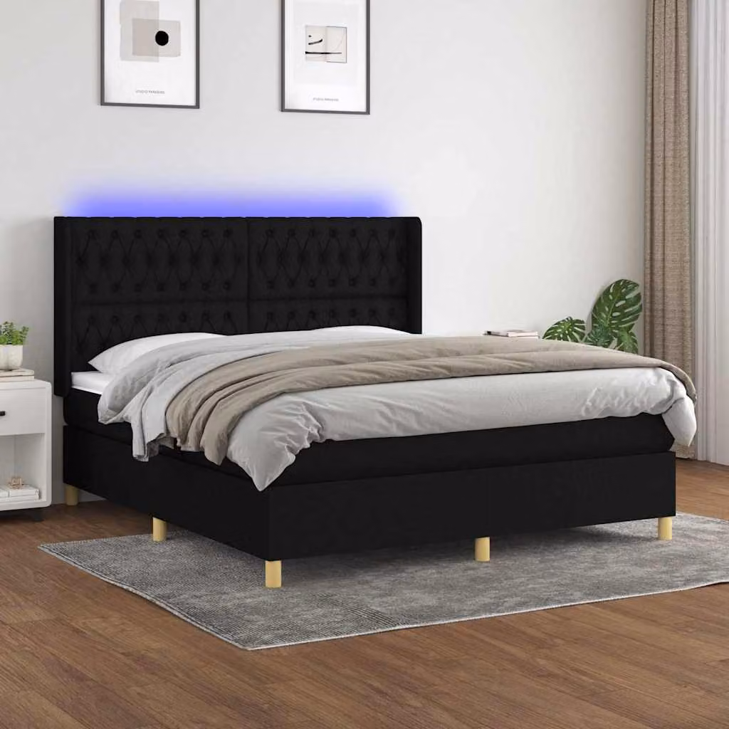 Letto a Molle con Materasso e LED vidaXL, Nero, L/P: 160 x 200 cm – 1