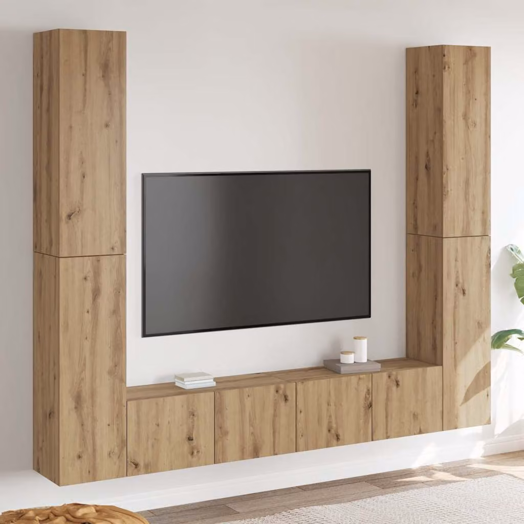 Mobile TV a parete vidaXL in legno Rovere, set da 6 pezzi moderno per soggiorno, marrone opaco, L: 90 cm, P: 30,5 cm, H: 30 cm