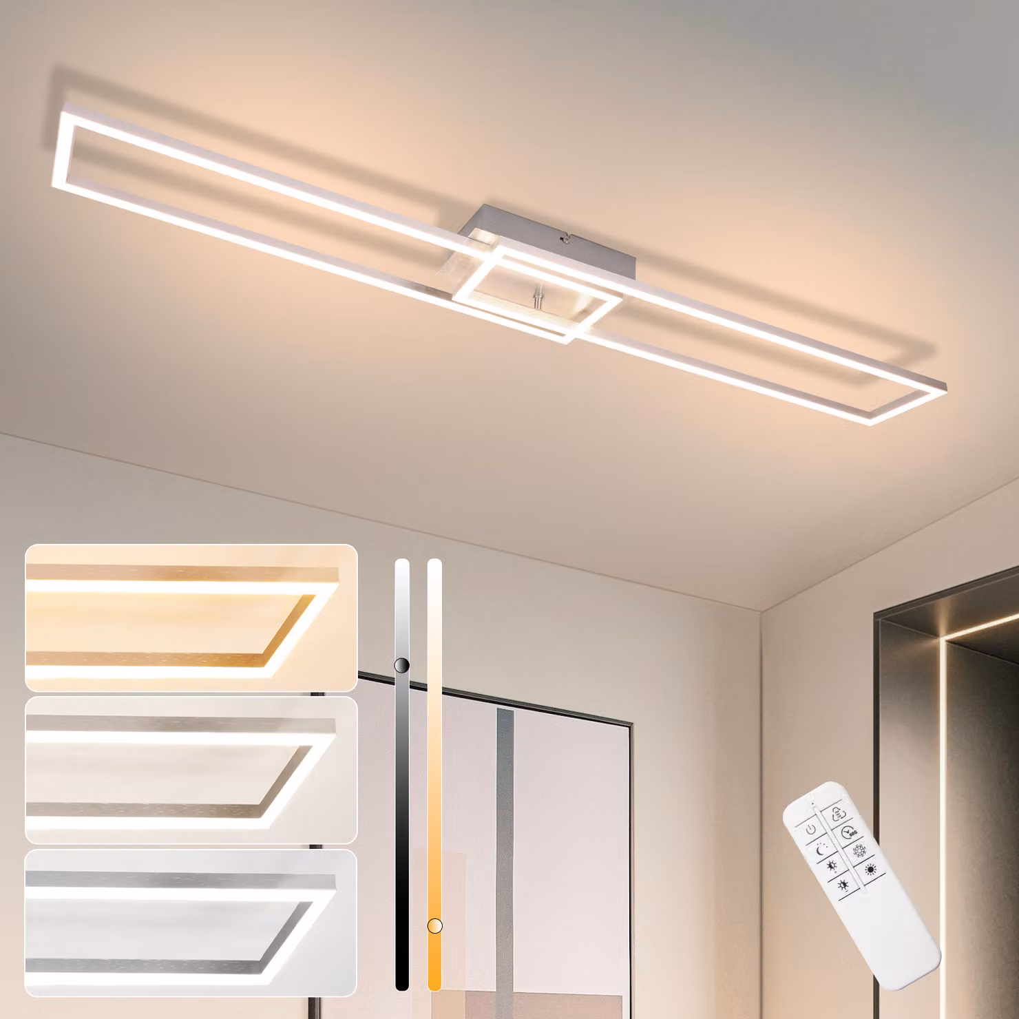 ZMH lampada da soffitto LED plafoniera soggiorno argento lampada da soggiorno con telecomando moderna lampada da corridoio 36W 102CM lampada per camera da letto camera d'albergo cucina corridoio ufficio