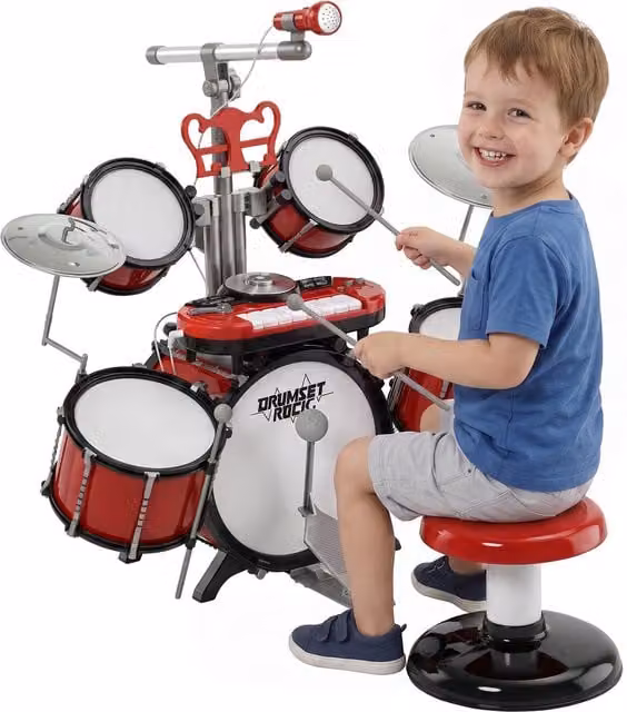 Batteria Giocattolo per Bambini HOMCOM con Microfono ed Effetti Sonori, Colore Rosso, L/P/H: 45 x 25 x 140 cm – 1