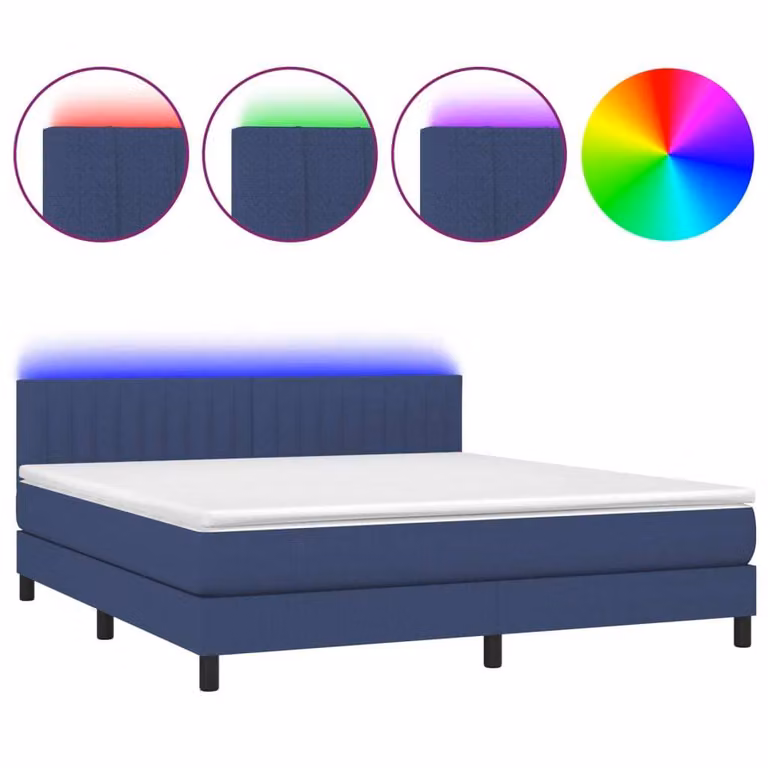Letto a Molle con Materasso e LED Blu 180x200 cm in Tessuto
