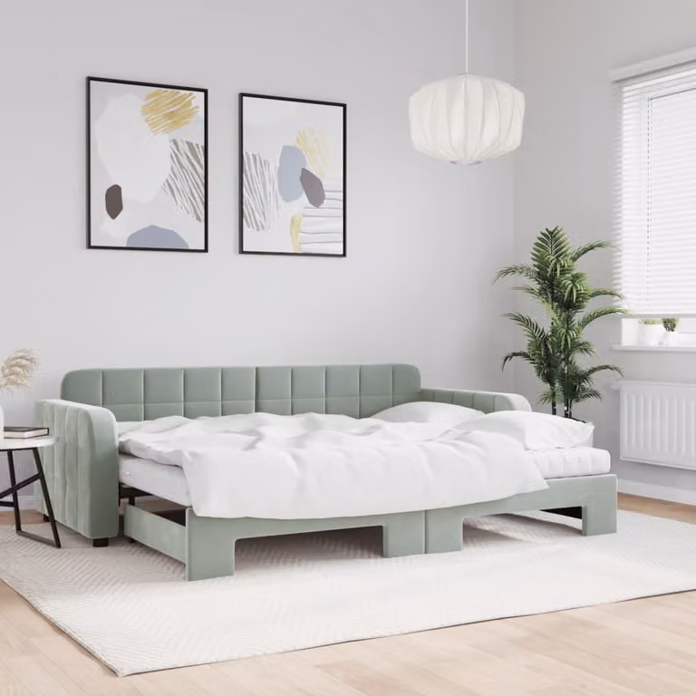 Divano Letto Estraibile vidaXL in Velluto Grigio con Materasso 80 x 200 cm