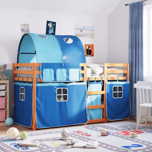 Letto a Castello senza Materasso-Struttura Letto a Castello Blu 90x190cm Massello Pino 959525