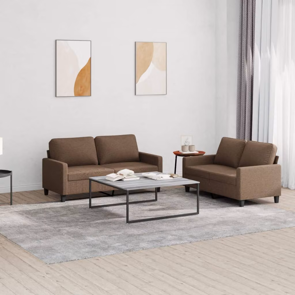 Set di 2 Divani vidaXL Moderni in Tessuto Marrone con Cuscini e Struttura Imbottita L: 158 cm, P: 80 cm, H: 77 cm – 1