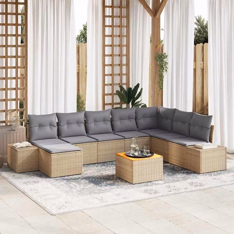 Maison Exclusive - Set da giardino composto da 9 pezzi, color beige e grigio chiaro