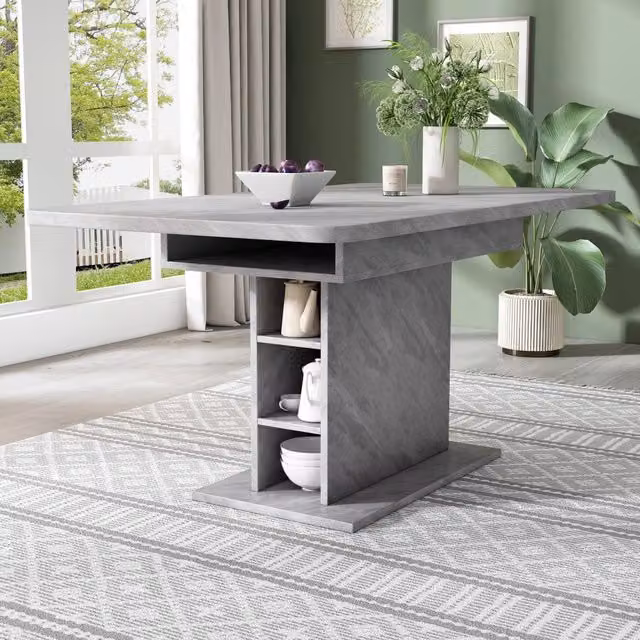 Tavolo da pranzo allungabile WISHDOR moderno in metallo e MDF grigio opaco