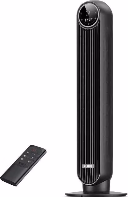 Ventilatore a torre Nomad One - Ventilatore silenzioso a controllo remoto - 28dB, 7.3m/s - Oscillazione a 90° - 4 velocità - Nero