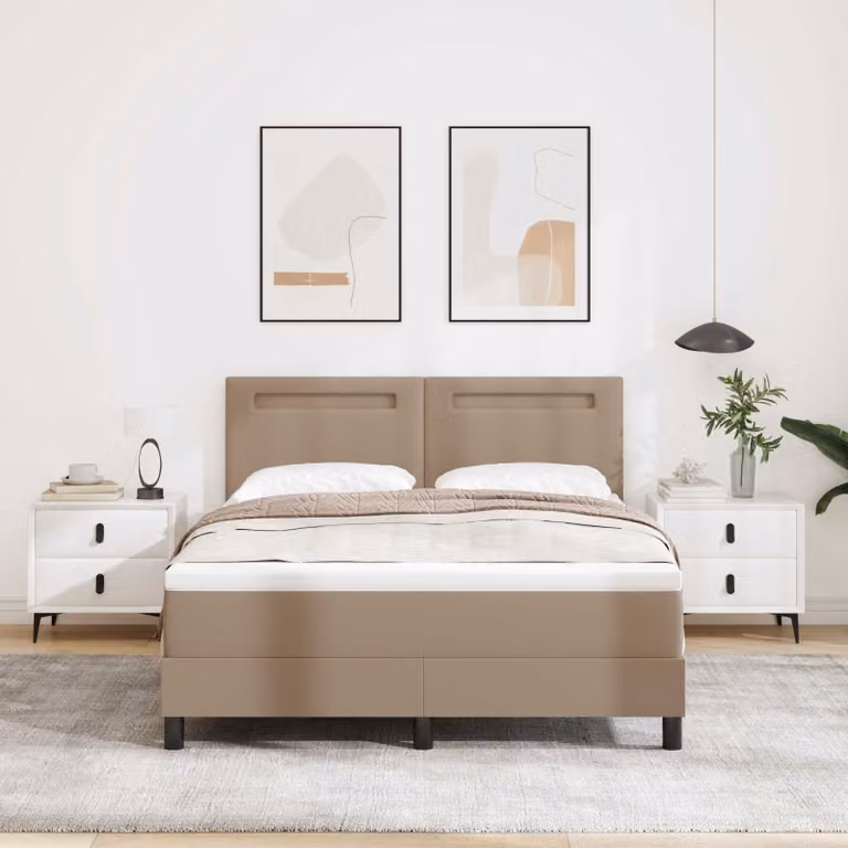 Letto a molle vidaXL in pelle sintetica color marrone con molle a tasche individuali, L/P: 140 x 200 cm