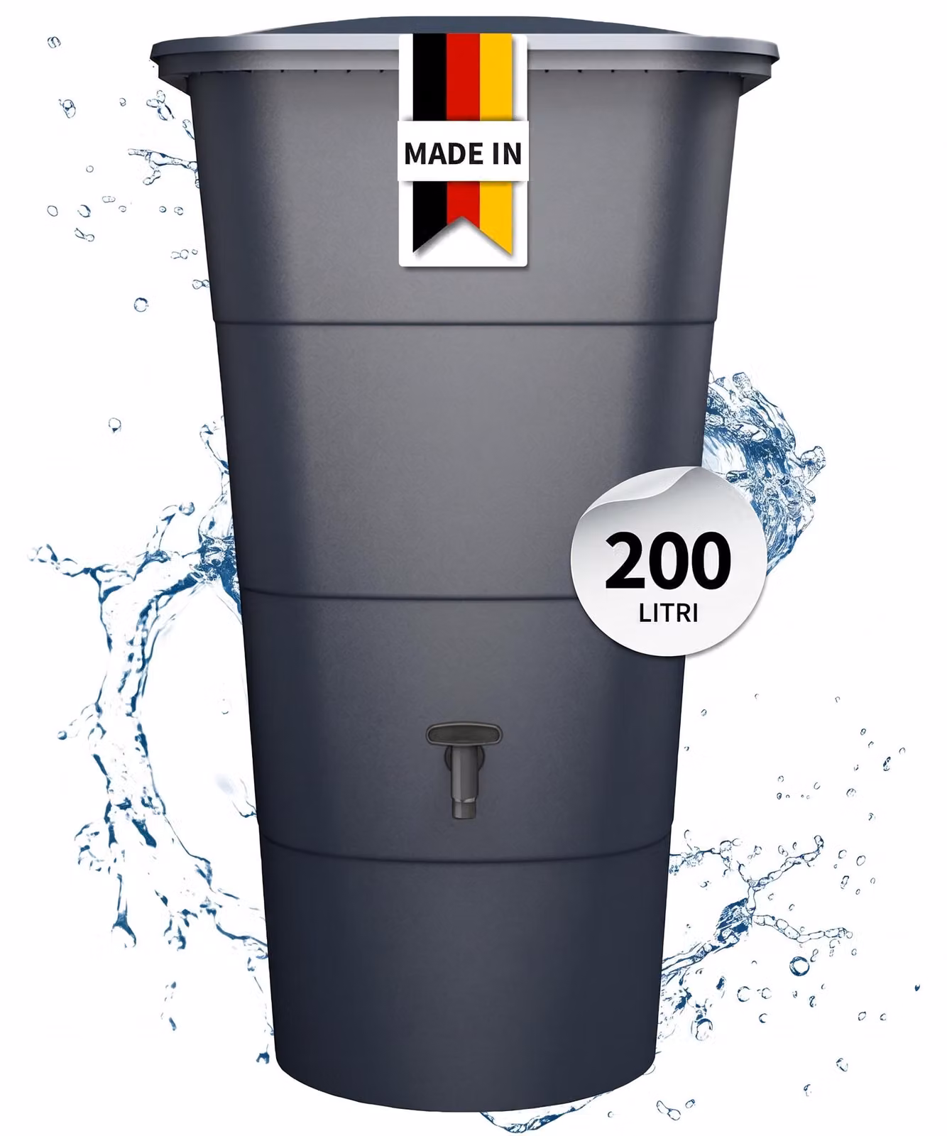 GARANTIA IBIZA serbatoio per acqua piovana quadrato 200 litri grigio grafite incl. coperchio e rubinetto