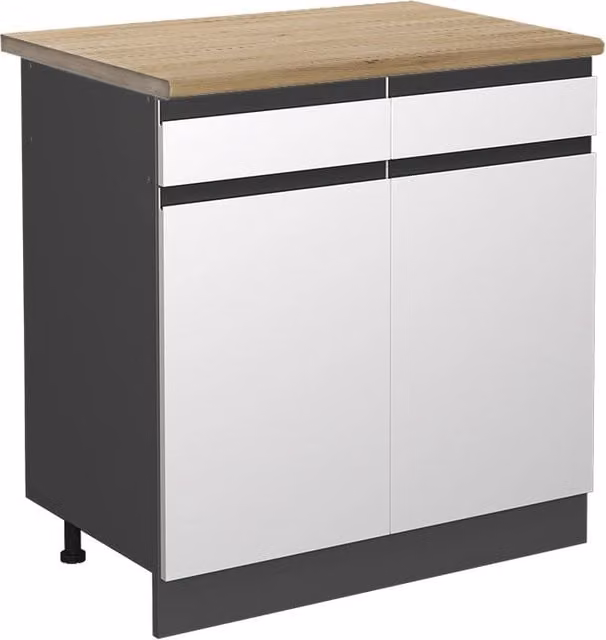 Mobiletto base per cucina R-Line Bianco/Antracite 80 cm J-Shape, PL Rovere Vicco
