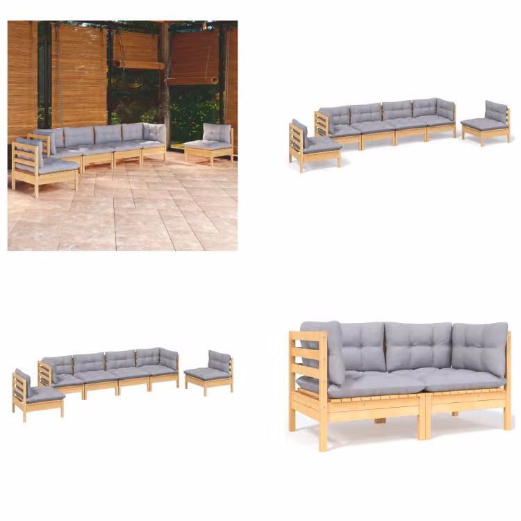 vidaXL set salotto da giardino 6 pezzi con cuscini grigi in pino massiccio - Set salotto da giardino - Set salotto da giardino - Set mobili da giardino - Set mobili da giardino