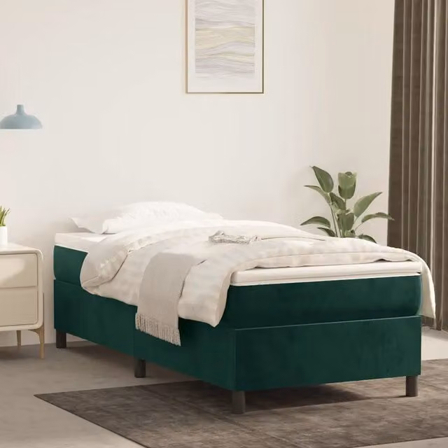 Letto Ibrido vidaXL con Giroletto a Molle e Materasso in Velluto Verde Scuro e Bianco L/P/H: 200 x 100 x 35 cm – 1