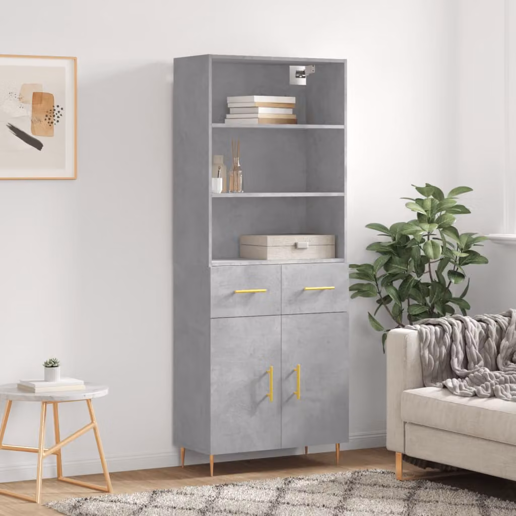 Credenza moderna vidaXL in legno multistrato e metallo, colore grigio, L: 69,5 cm, P: 34 cm, H: 180 cm