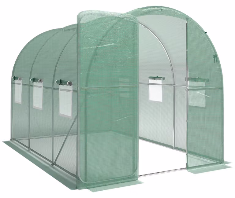 Serra in plastica di 3 x 2 metri, con porta e 6 finestre | Colore: Verde | Dimensioni: 200x300x200 cm