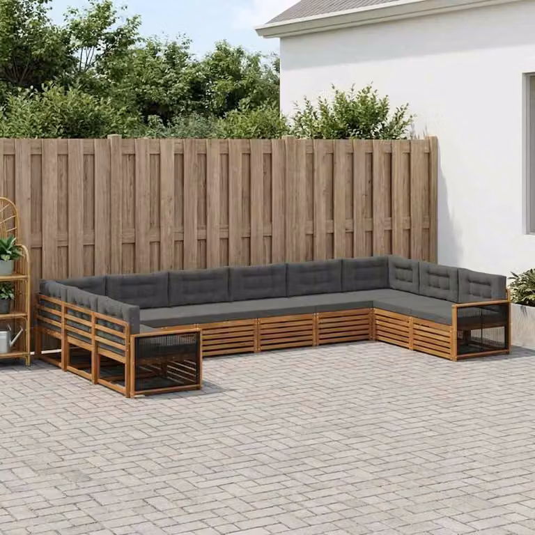 Set di divani da giardino vidaXL in legno di acacia massello, composizione a forma di U con cuscini inclusi, marrone e grigio