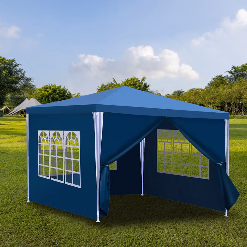 Jopassy gazebo da giardino con 4 pannelli laterali tenda portatile impermeabile con tubi a spirale tenda da festa blu 3 x 3 m