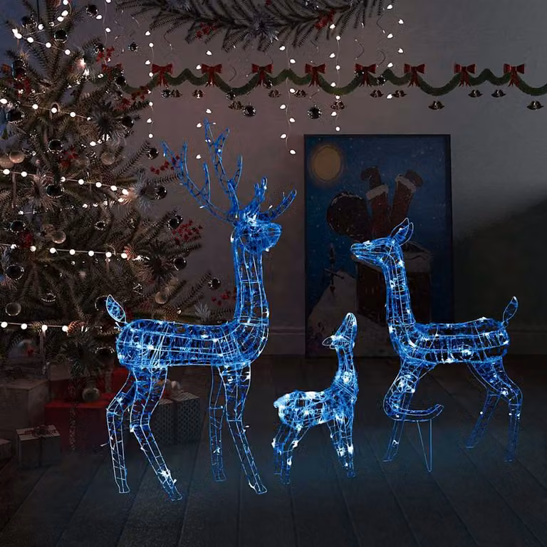 Famiglia di Renne di Natale vidaXL con 300 LED Blu in Acrilico Trasparente