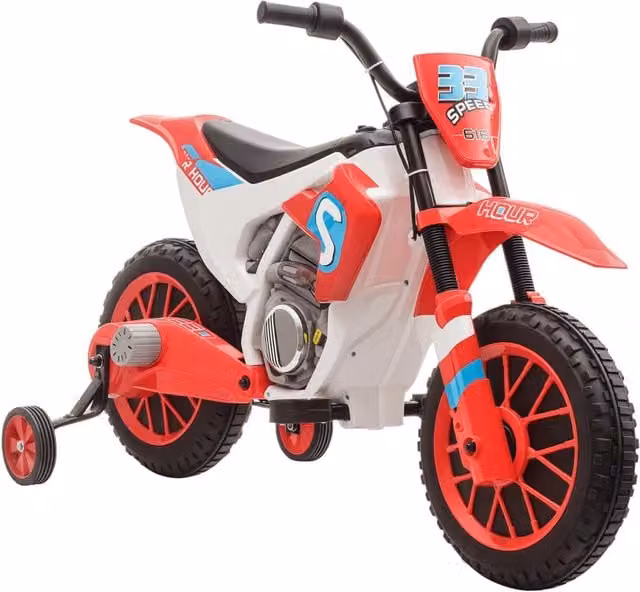 Moto Cross Elettrica per Bambini 3-5 Anni 12V 3-8 km/h con Rotelle Rimovibili 106,5x51,5x68 cm Rosso