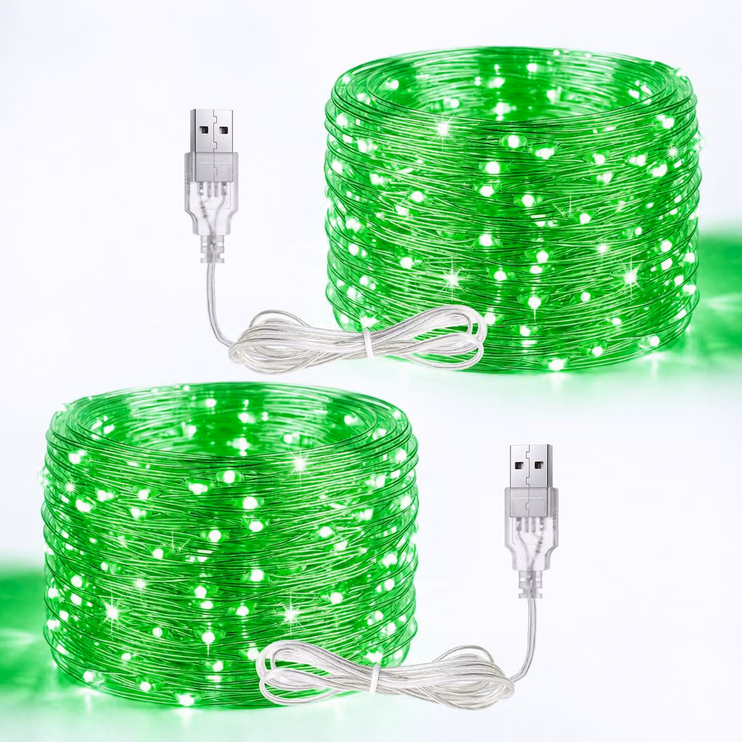 Set di 2 catene luminose USB, lunghezza 5 metri, 50 LED, colore verde