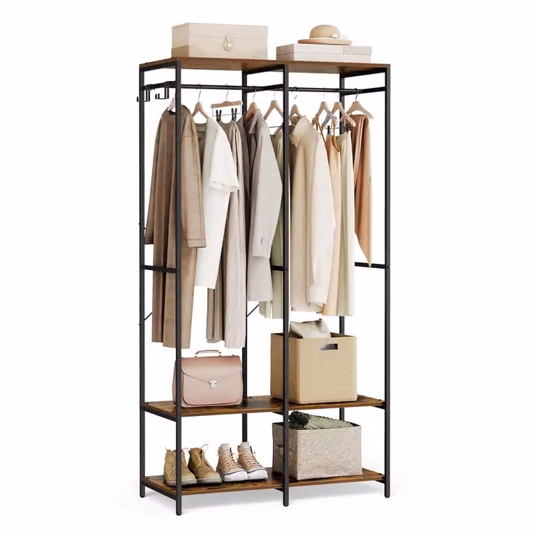 Armadio Portatile per Vestiti con Ripiani Ganci Rimovibili, Marrone Vintage / 40 x 94,5 x 180 cm