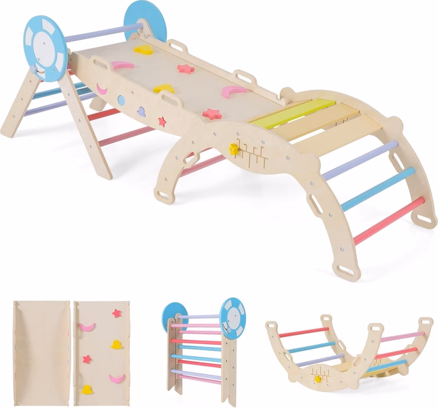 Set da arrampicata per bambini con scivolo, arco e blocchi