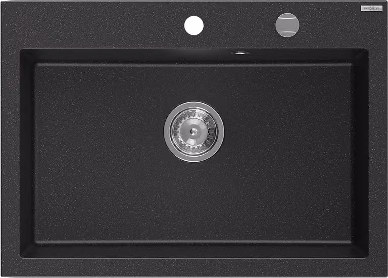Mexen Elix lavello in granito a 1 vasca 700 x 500 mm, nero/argento metallico, sifone cromato - 6526701005-73
