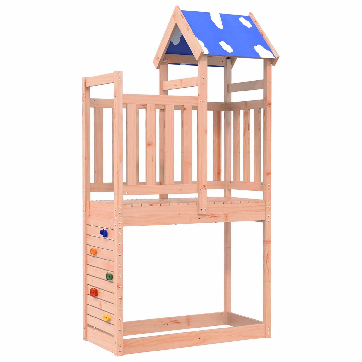 vidaXL Torre da Gioco in Legno Marrone e Multicolore con Scivolo e Altalena H: 215 cm, L: 110,5 cm, P: 52,5 cm