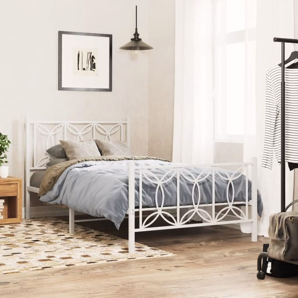 vidaXL Giroletto con Testiera e Pediera in Metallo Bianco L/P/H: 100 x 200 cm