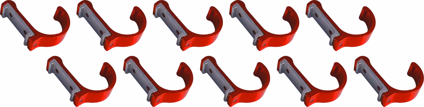 Set di 10 appendiabiti / appendiabiti in alluminio (curvo, rosso)