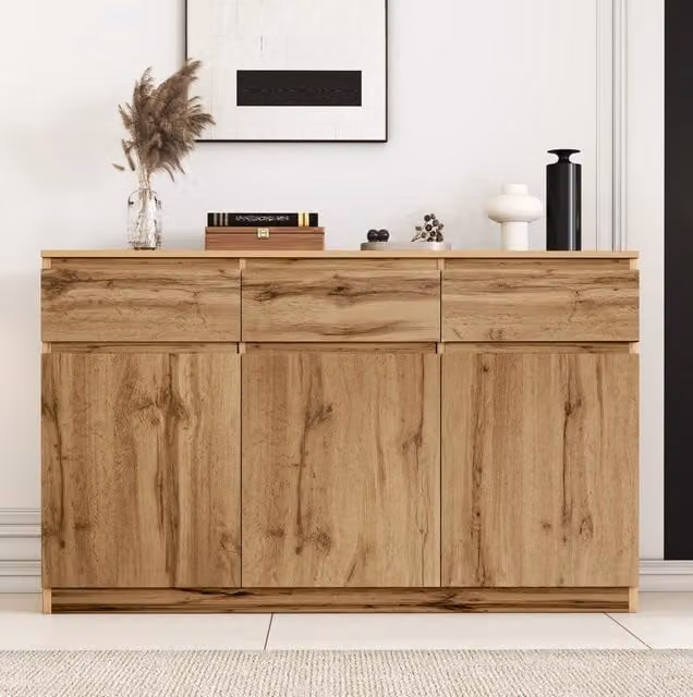 Credenza multifunzione moderna effetto legno marrone con 3 ante, 3 cassetti e ripiani regolabili L/P/H: 81 x 40 x 40 cm – 1