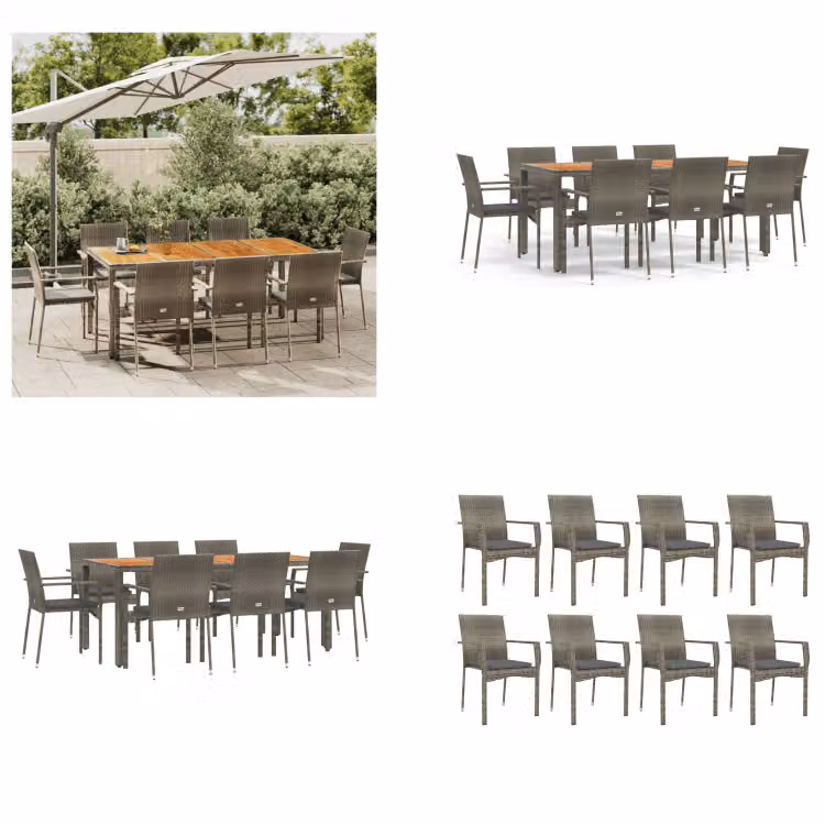 vidaXL Set da pranzo da giardino 9 pezzi con cuscini in poly rattan grigio - Set da pranzo da giardino - Set da pranzo da giardino - Set da pranzo da terrazza