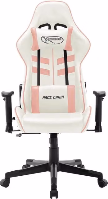 Sedia da Gaming vidaXL Bianca e Rosa in Similpelle con Poggiatesta e Braccioli