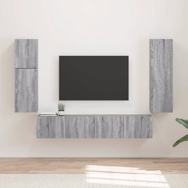 Set mobile TV moderno vidaXL da 4 pezzi in legno e MDF Grigio opaco
