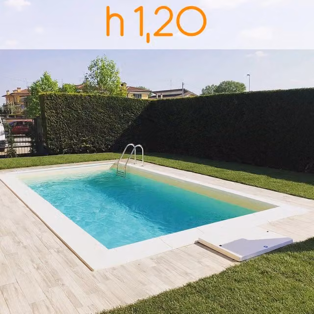Piscina interrata rettangolare ITALIKA EASY in pannelli d'acciaio blu L: 7,00 m, P: 3,00 m, H: 1,20 m