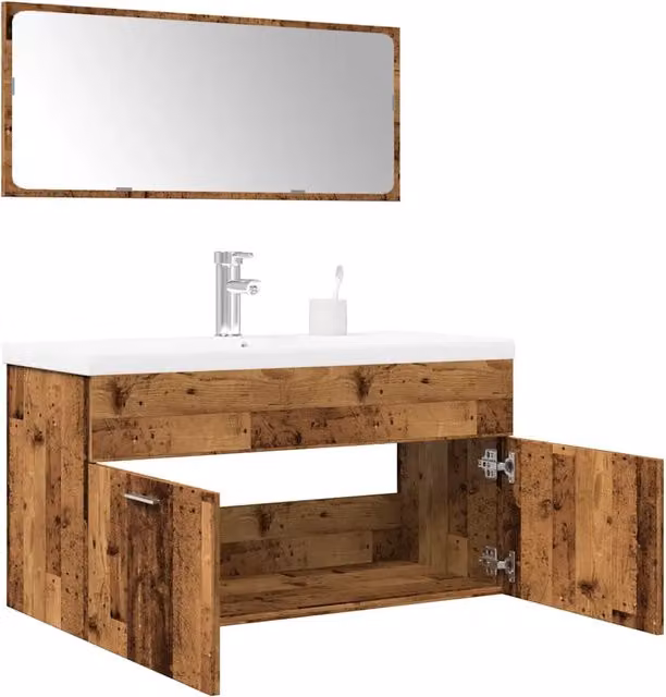 Set Mobili da Bagno 3 Pezzi vidaXL in Legno Rustico Marrone e Bianco L/P/H: 90 x 38,5 x 46 cm