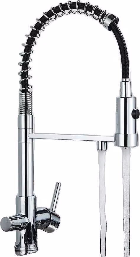Miscelatore da cucina a filtro, doppia maniglia, funzione spray estraibile, bocca flessibile, cromo