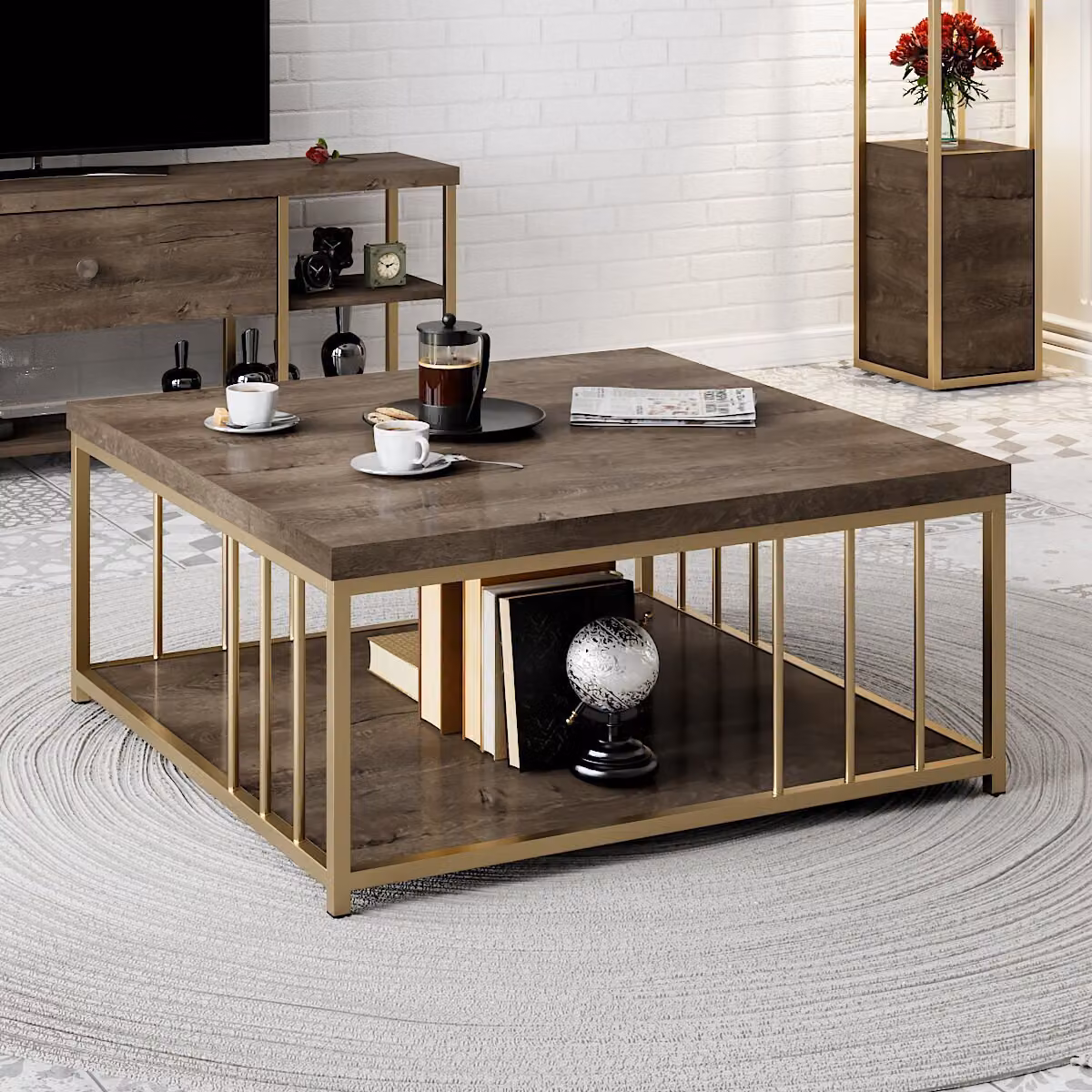 Skye Decor, Zenn - Noce, Oro, tavolini, noce, 90 x 40 x 90 cm