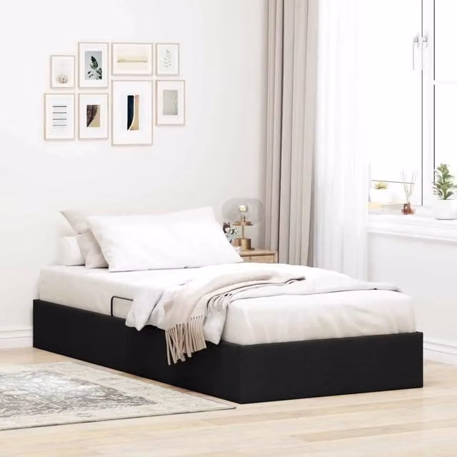 Letto ottomano con contenitore vidaXL in tessuto nero L: 90 cm, P: 190 cm, H: 193 cm