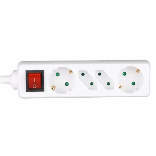 Multipresa con Cavo 1,5mt 4 Prese 2 10A 2P + Shuko 2 10A e Interruttore Luminoso Spina Shuko Colore Bianco