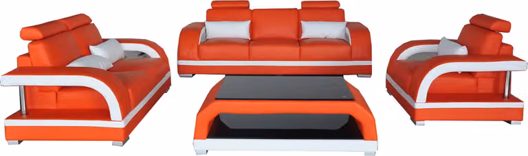 Sofa Couch Leder Polster Sitz Couch Garnitur 3+2+1 USB + Tisch Set Design Sofa