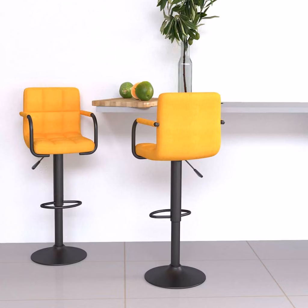 Set di 2 sgabelli da bar vidaXL in tessuto giallo, girevoli a 360 gradi con struttura in metallo e plastica
