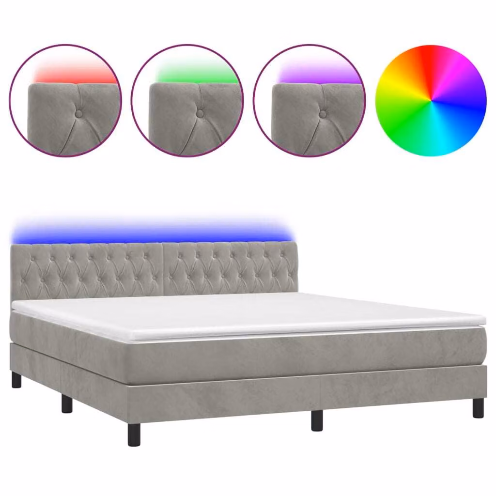Letto a Molle con Materasso e LED Grigio Chiaro 180x200 cm Velluto