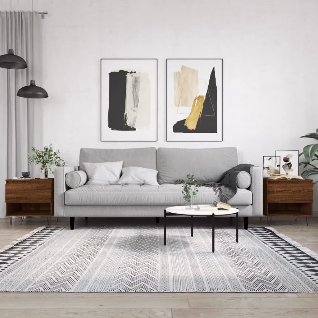Set di 2 tavolini da salotto moderni vidaXL in legno e metallo, colore rovere marrone, L/P/H: 50 x 46 x 50 cm