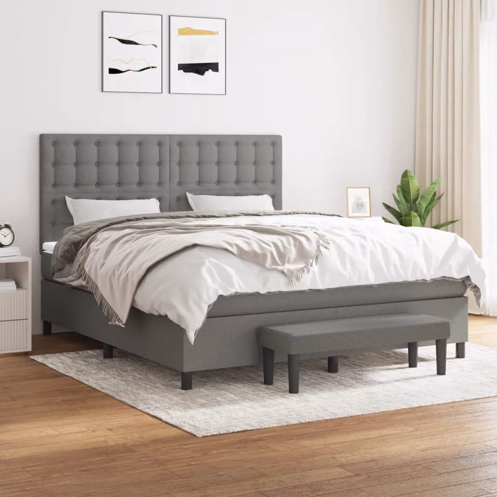 vidaXL Giroletto a Molle Ibrido con Materasso in Tessuto Grigio e Bianco L/P/H: 160 x 200 x 128 cm – 1