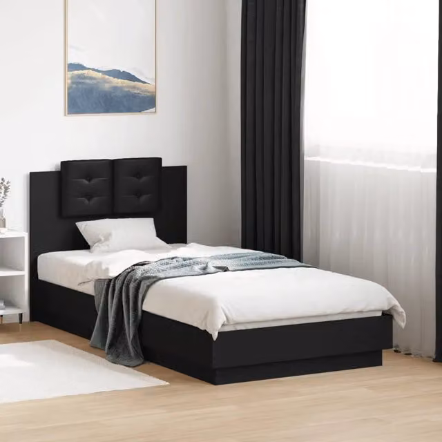 Letto con testiera vidaXL in legno e tessuto nero 90x190 cm – 1